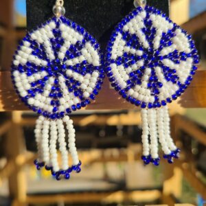 Blue & white rosette beaded earrings