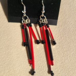 Red Dyed Porcupine Quill earrings with Bugle Bead