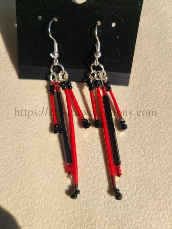 Red Dyed Porcupine Quill earrings with Bugle Bead