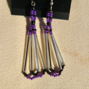 Purple, Black, & Silver bugle beaded earrings