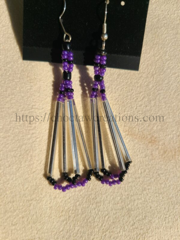 Purple, Black, & Silver bugle beaded earrings