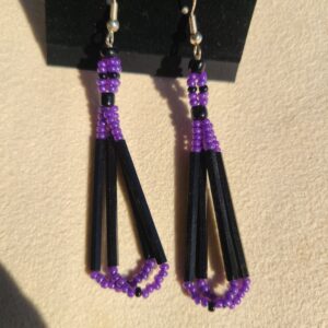 Purple & Black bugle beaded earrings