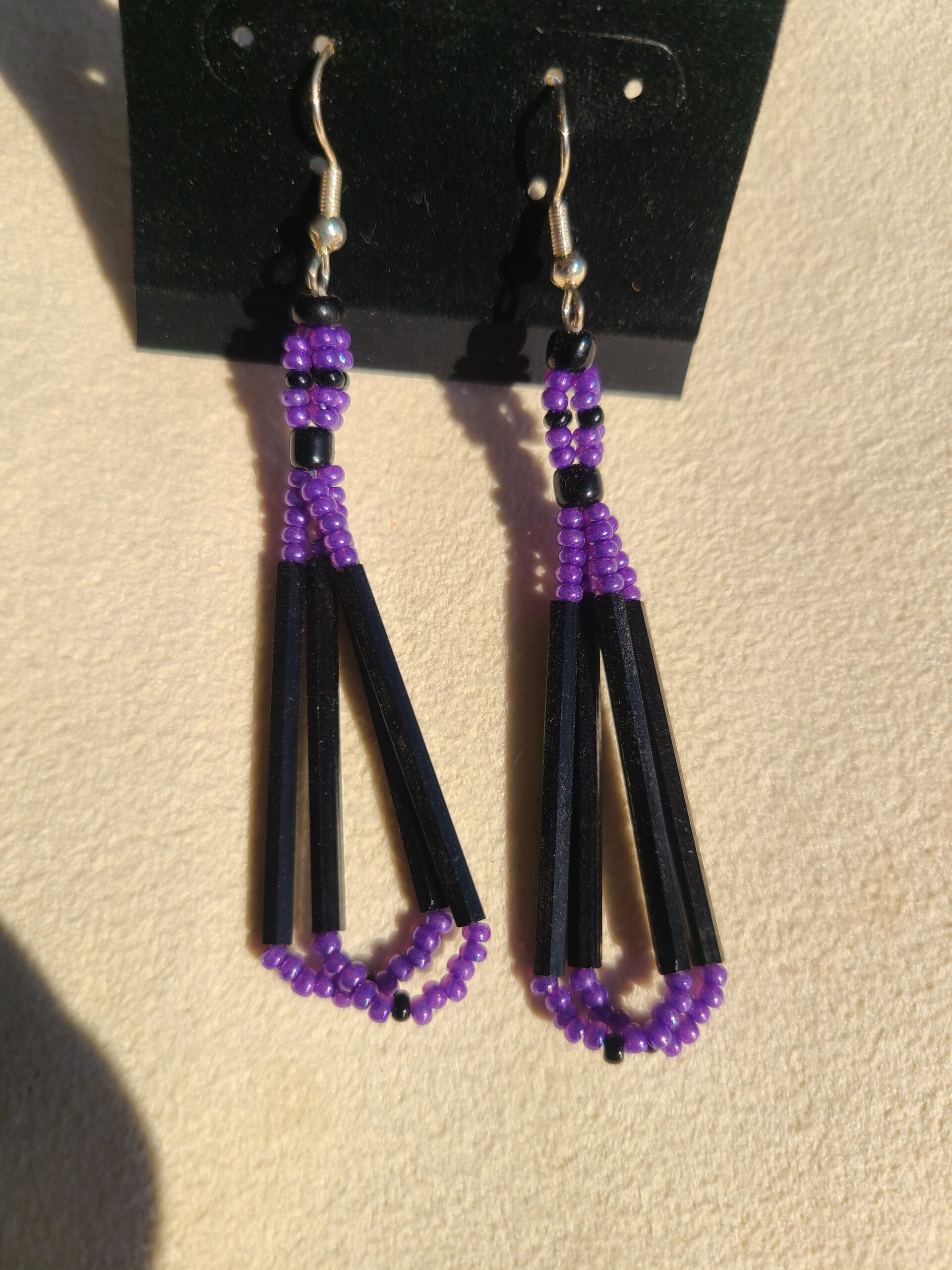 Purple & Black bugle beaded earrings