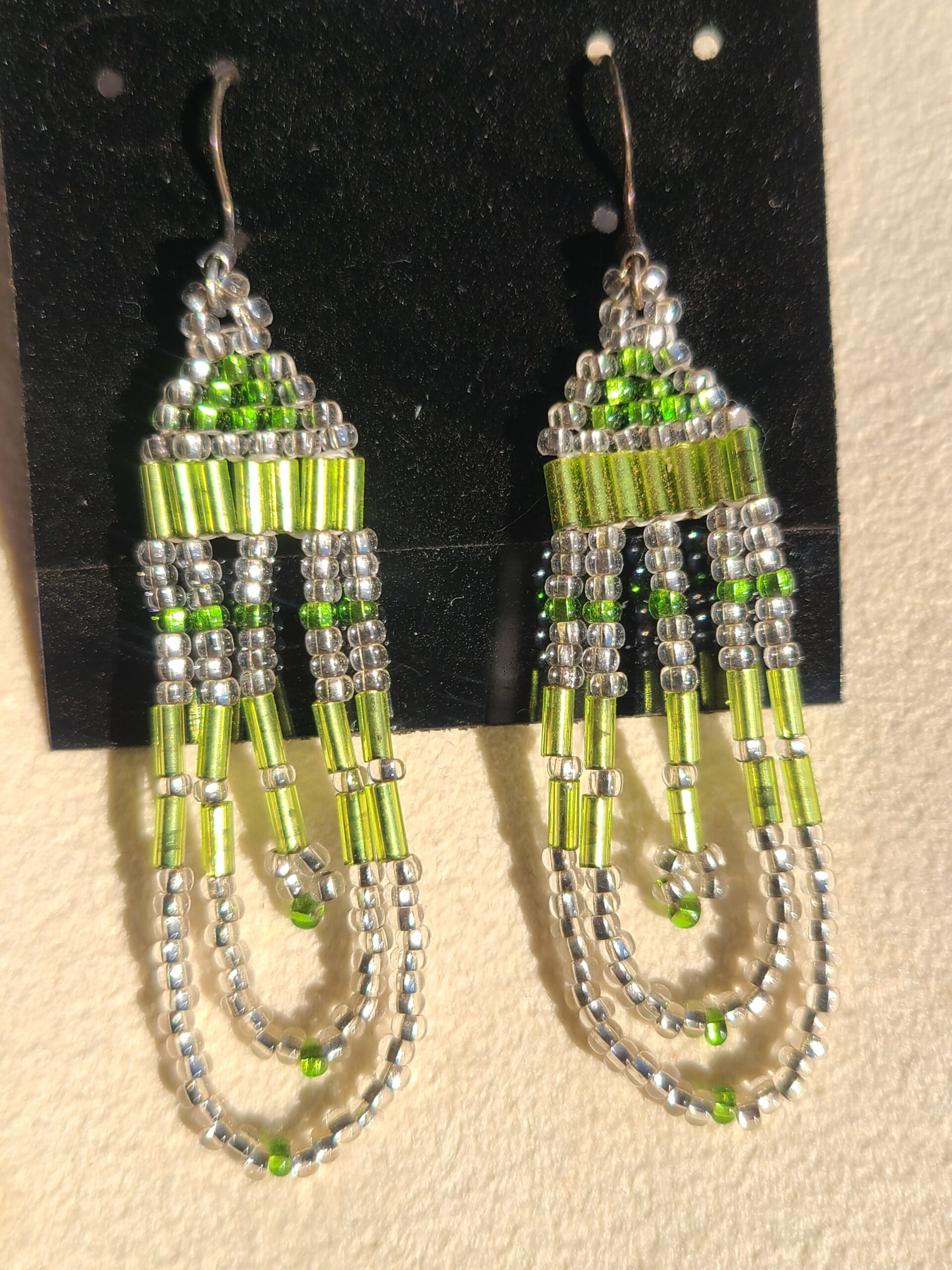Light Green & Crystal Beaded Earrings