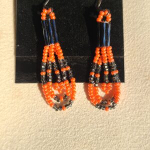 Orange and black beaded loop earrings