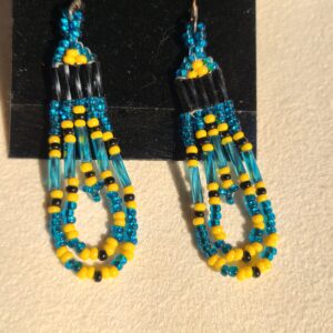 Black Bugles, Yellow, & Blue Beaded Earrings