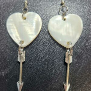Heart shaped Mother of Pearl heart earrings with arrows