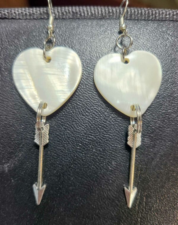 Heart shaped Mother of Pearl heart earrings with arrows