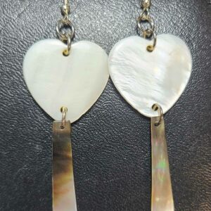 Heart shaped Mother of Pearl heart earrings with Black Butterfly shell dangles
