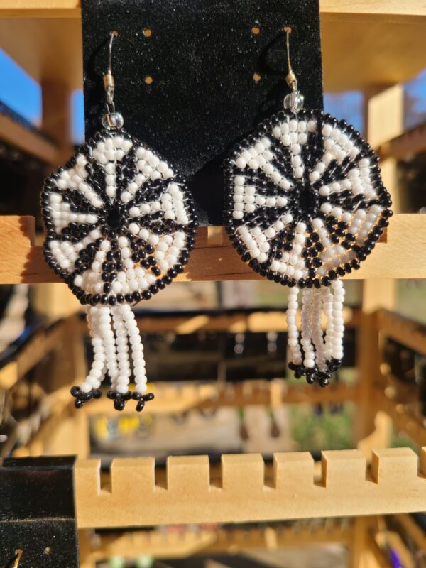 Black & white rosette beaded earrings