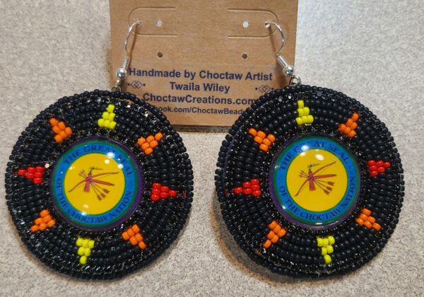 Choctaw Cabochon Triangle Beaded Earrings Black