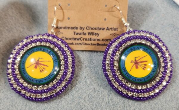 Choctaw Cabochon Beaded Earrings Purple