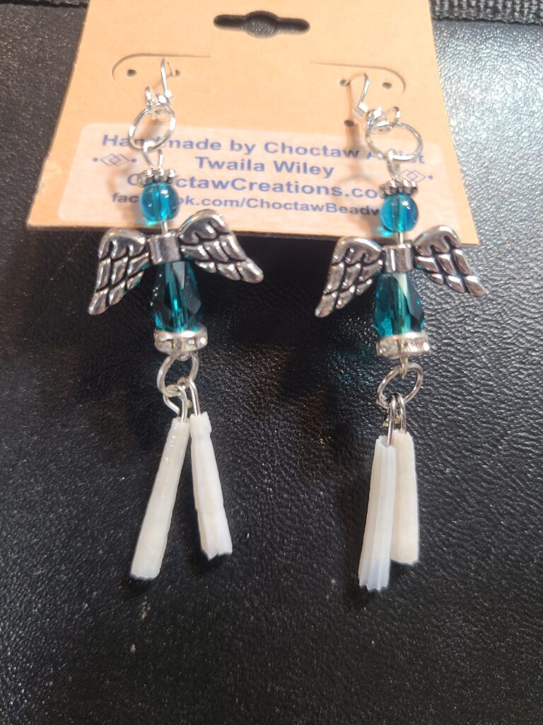 Teal Angel Dentalium Shell earrings