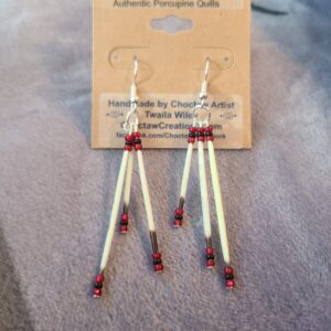 Red & Black Porcupine Quill earrings