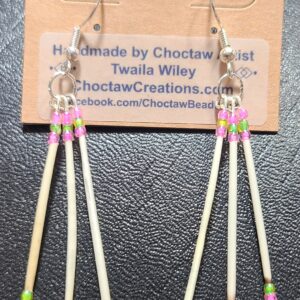 Pink & Green Porcupine Quill earrings