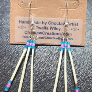 Lillian pink & blue Porcupine Quill earrings