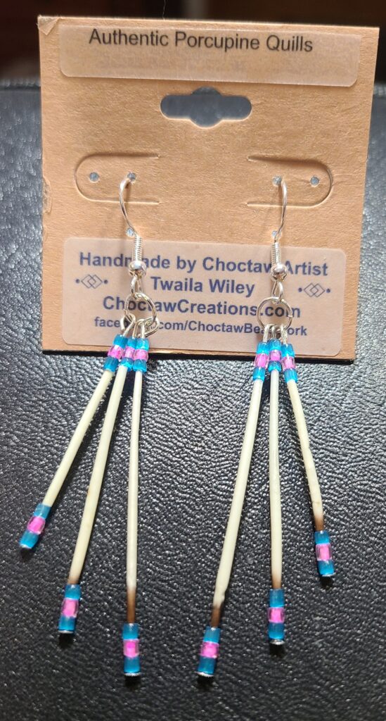 Lillian pink & blue Porcupine Quill Triad earrings
