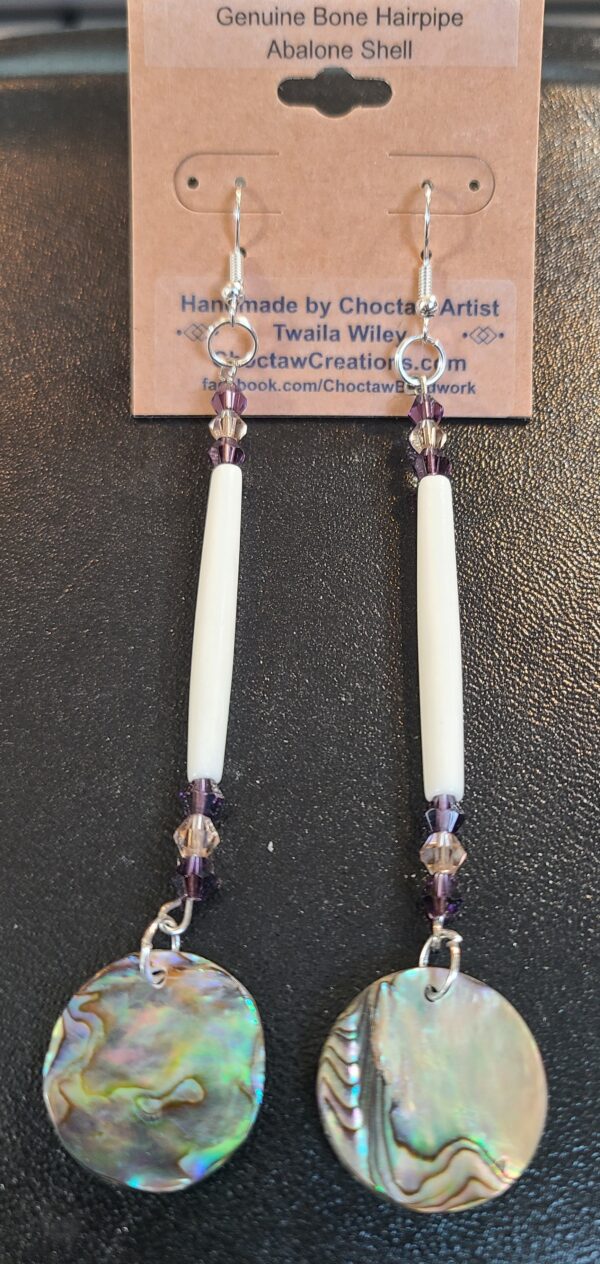 Bone Hairpipe & Abalone Paua Shell Earrings Purple