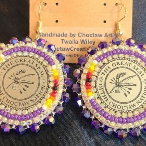 Choctaw Silver Cab Beaded Earrings Purple