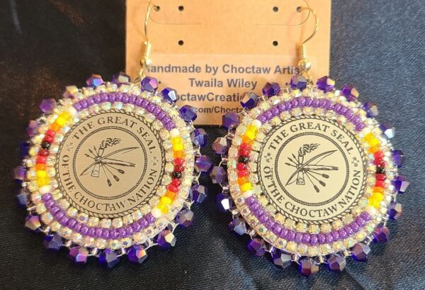 Choctaw Silver Cab Beaded Earrings Purple