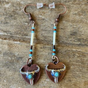 Porcupine Quill earrings with Cow Skulls