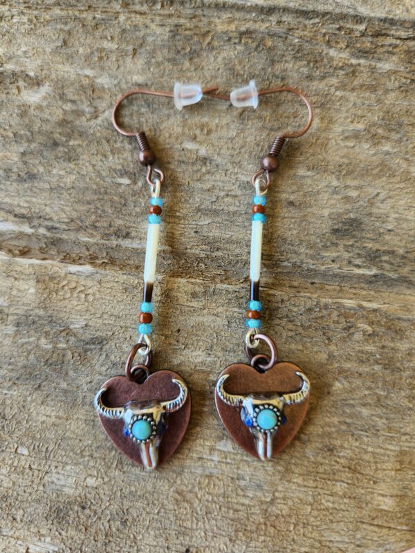 Porcupine Quill earrings with Cow Skulls