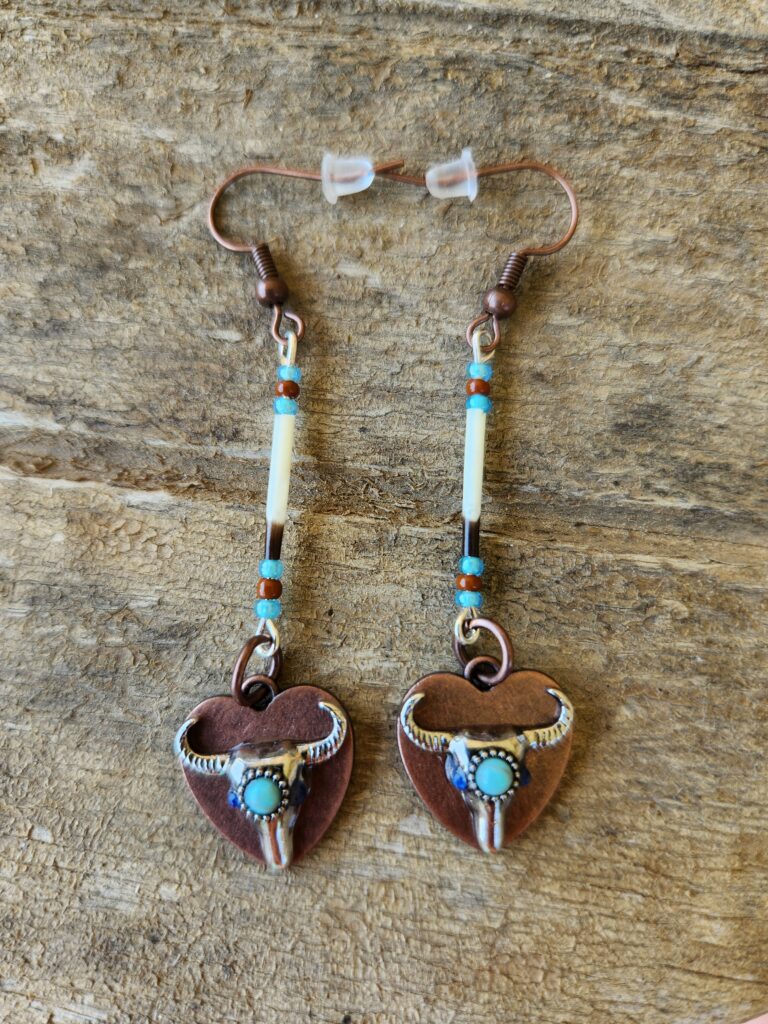 Porcupine Quill earrings with Cow Skulls