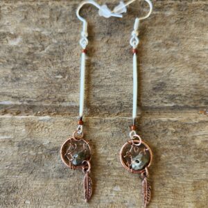Porcupine Quill earrings with bronze Dream Catchers