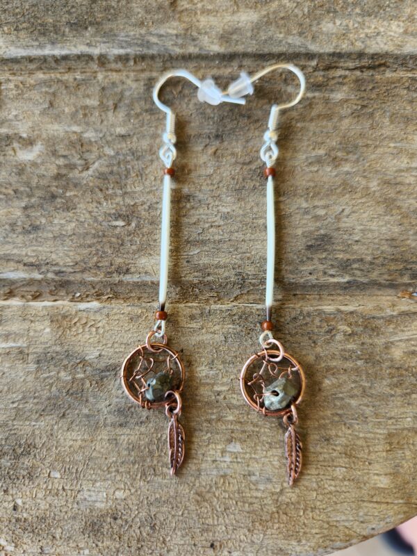 Porcupine Quill earrings with bronze Dream Catchers