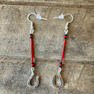 Dyed Red Porcupine Quill earrings with Horseshoes