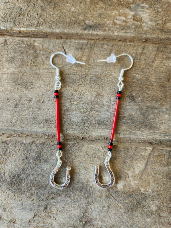 Dyed Red Porcupine Quill earrings with Horseshoes