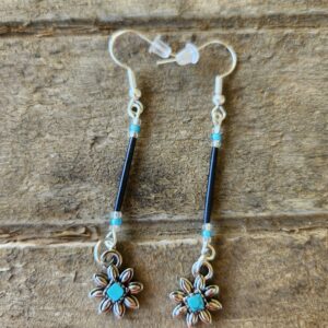Dyed Black Porcupine Quill earrings with Flowers