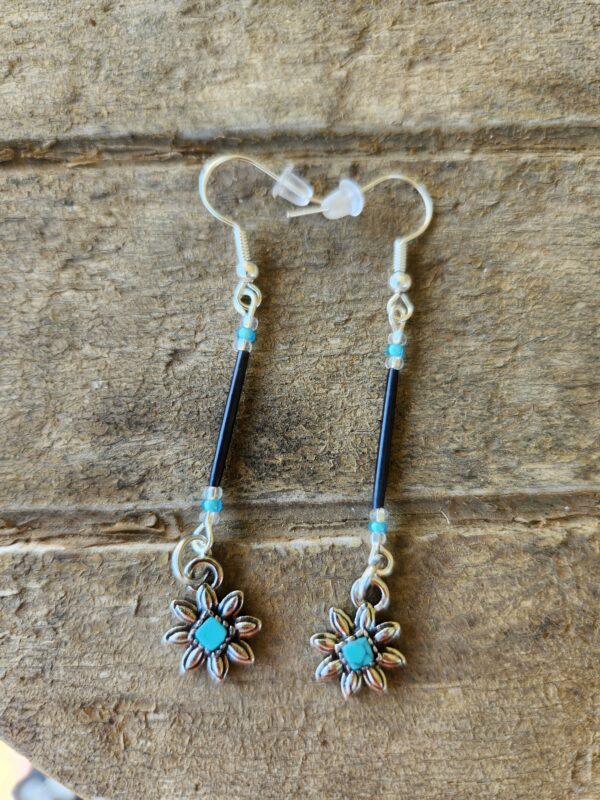 Dyed Black Porcupine Quill earrings with Flowers