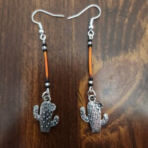 Dyed Orange Porcupine Quill earrings with Cactus