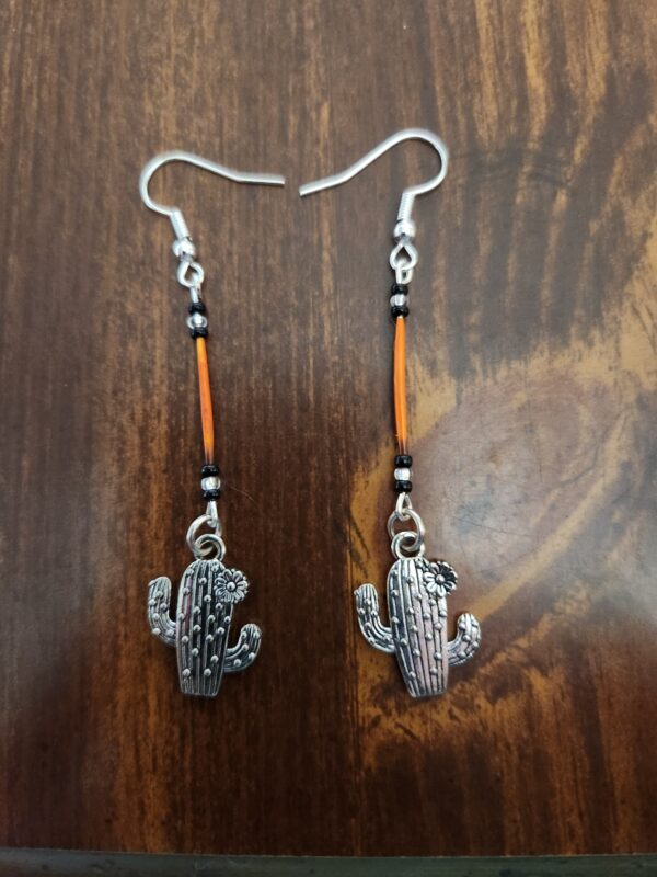 Dyed Orange Porcupine Quill earrings with Cactus
