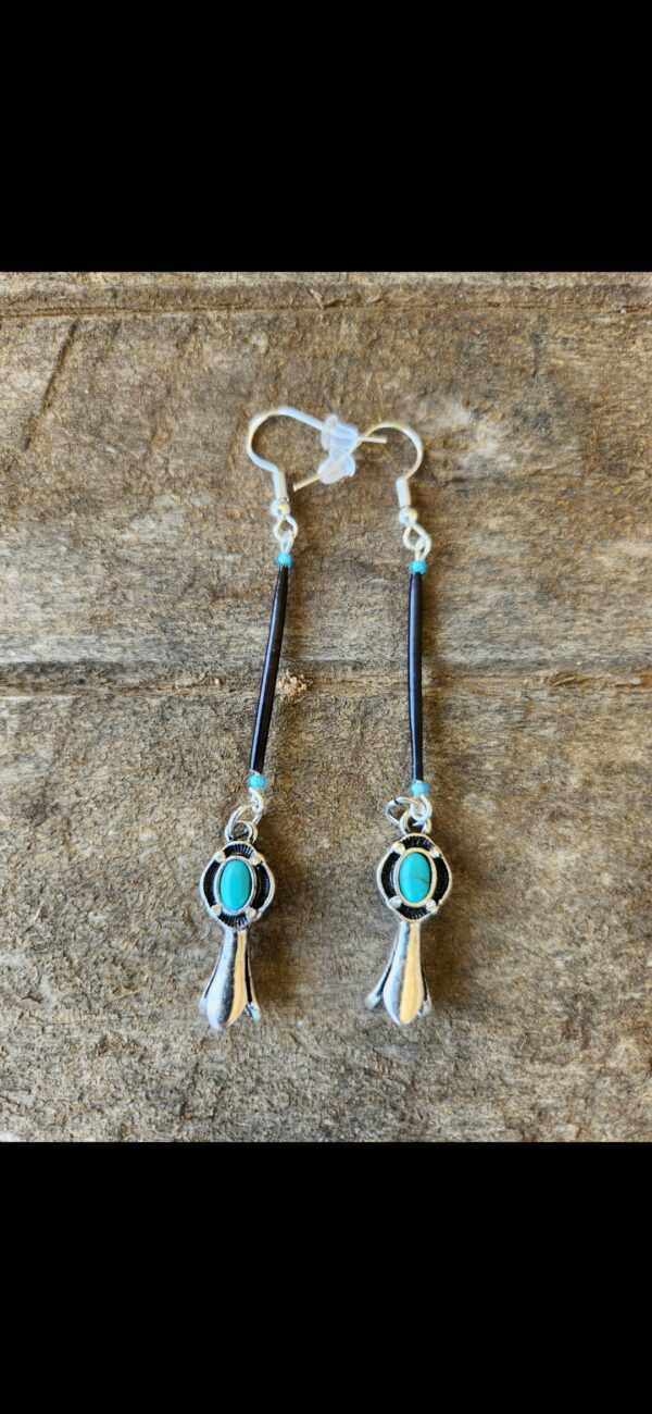 Dyed Black Porcupine Quill earrings with Squash Blossoms